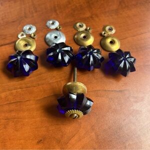 Vintage Cobalt Blue Glass Drawer Pull Cabinet Set of 5 with Limited Hardware